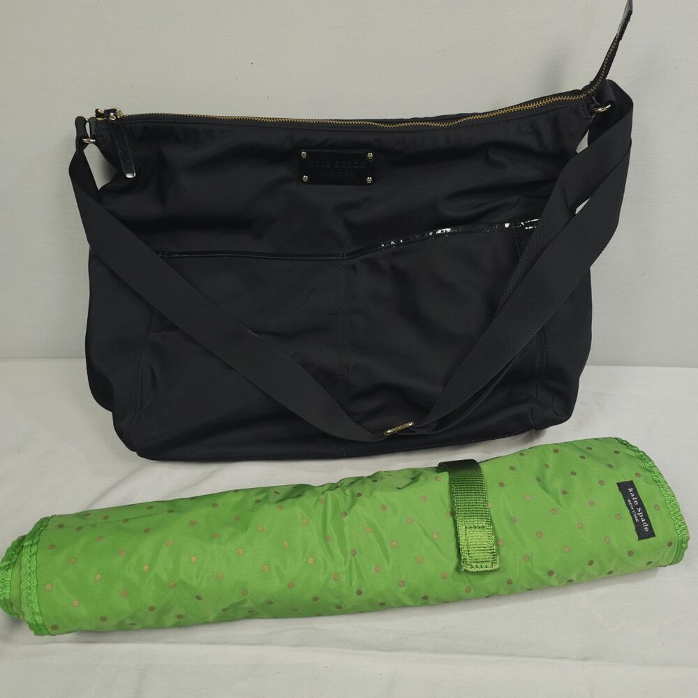 Kate Spade Diaper Bag Black Nylon Patent Leather with Changing Pad